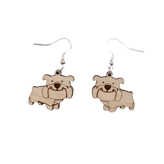 Bulldog Earrings - Wood Dangles