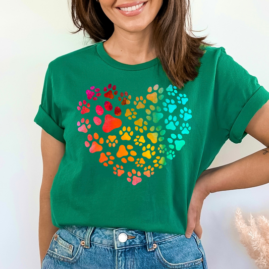 Paw Print Heart Shirt Dog Lovers Shirt Rainbow Heart Paw Print T-shirt