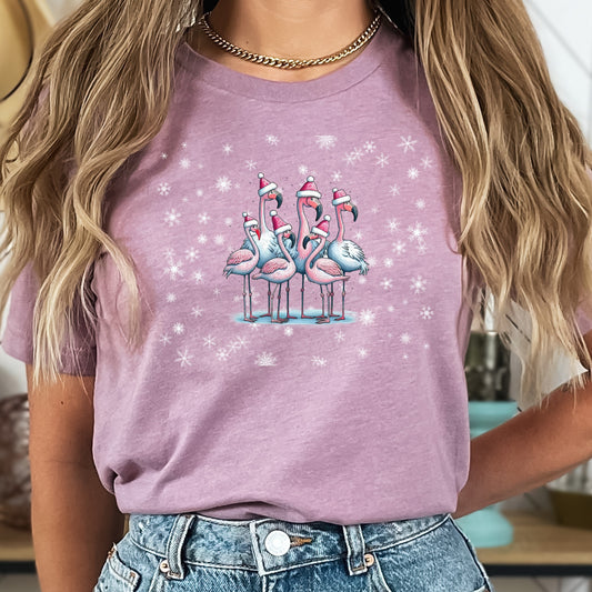 Flamingo Holiday Shirt Christmas Snowflake Tee