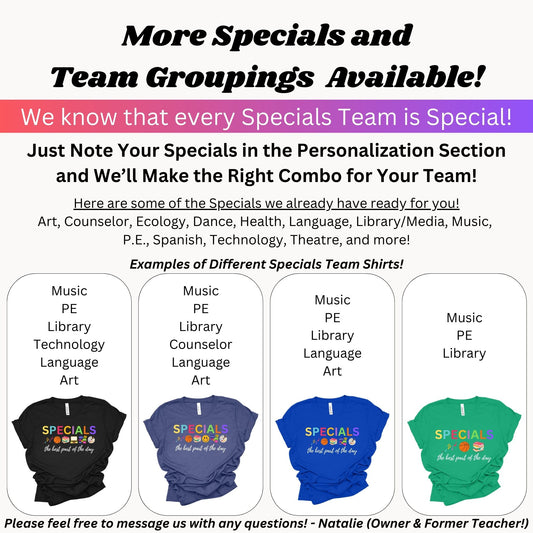 Related Arts Shirt Teacher Shirt PE Teacher Shirt Music Teacher Shirt Art Teacher Shirt Librarian Shirt Technology Teacher Shirt Specials Electives