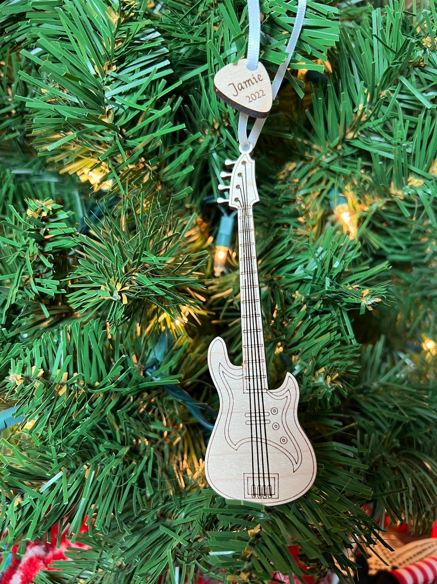 Bass Guitar Ornament with Personalized Pick Birthday Christmas Gift for Bass Player Bassist
