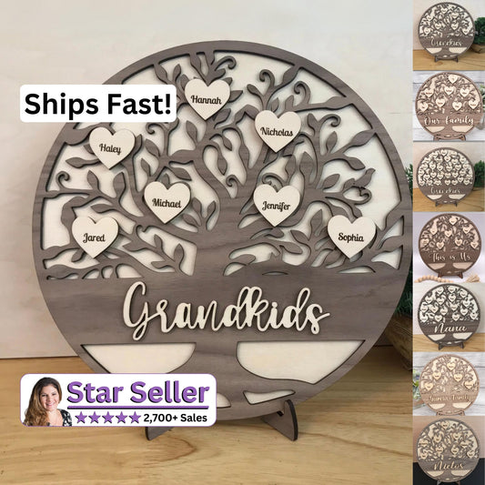 Personalized Grandkids Family Tree Gift for Mom, Dad, Grandmother, Grandfather - Mother’s Day, Father’s Day, Grandparents’ Day, Christmas