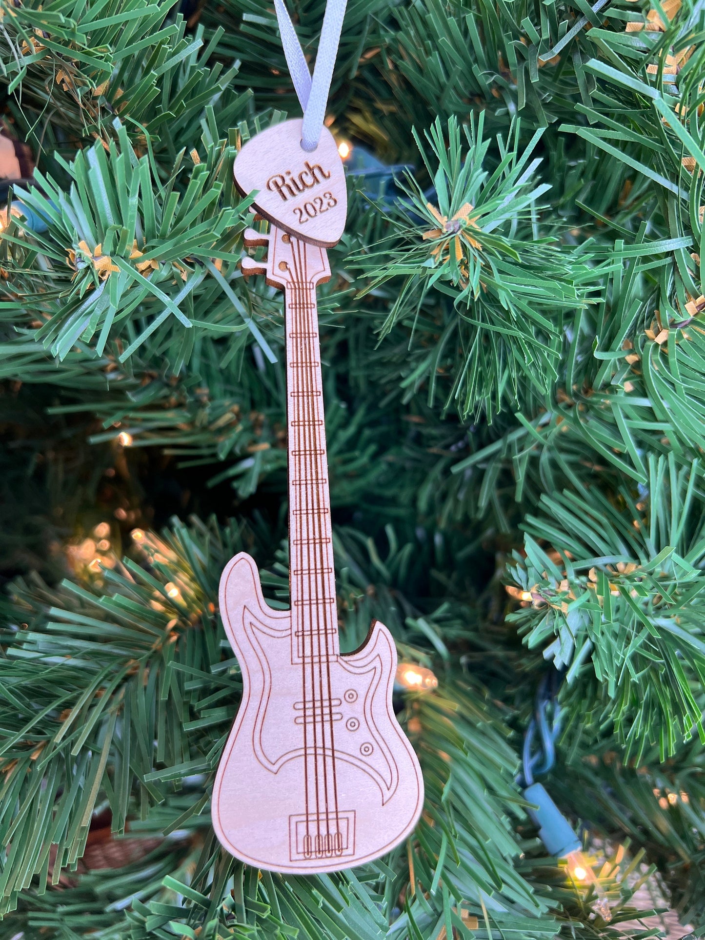Bass Guitar Ornament with Personalized Pick Birthday Christmas Gift for Bass Player Bassist