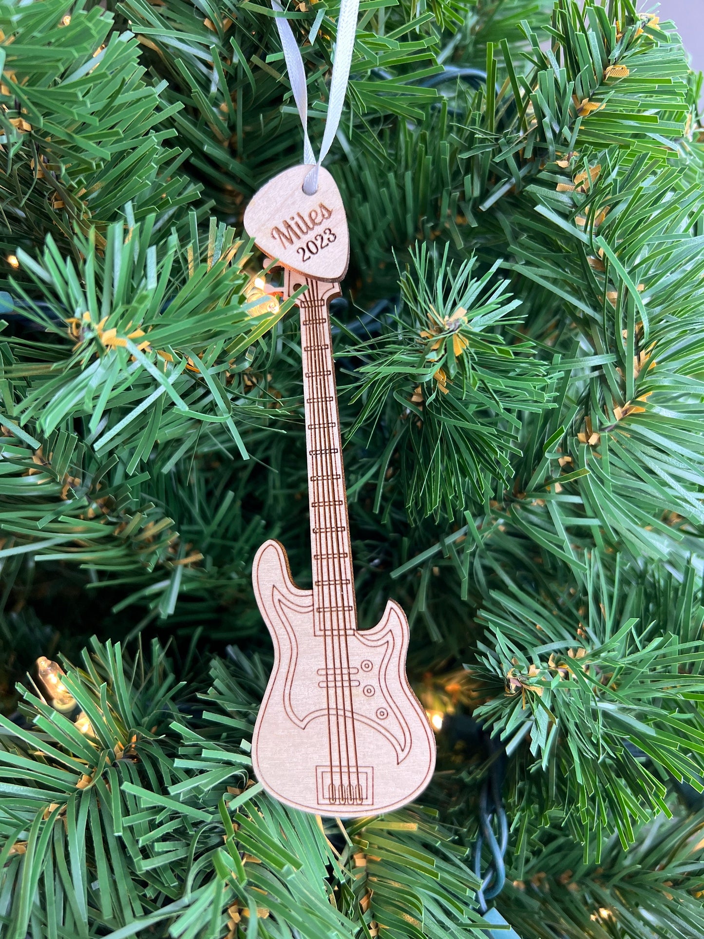 Bass Guitar Ornament with Personalized Pick Birthday Christmas Gift for Bass Player Bassist