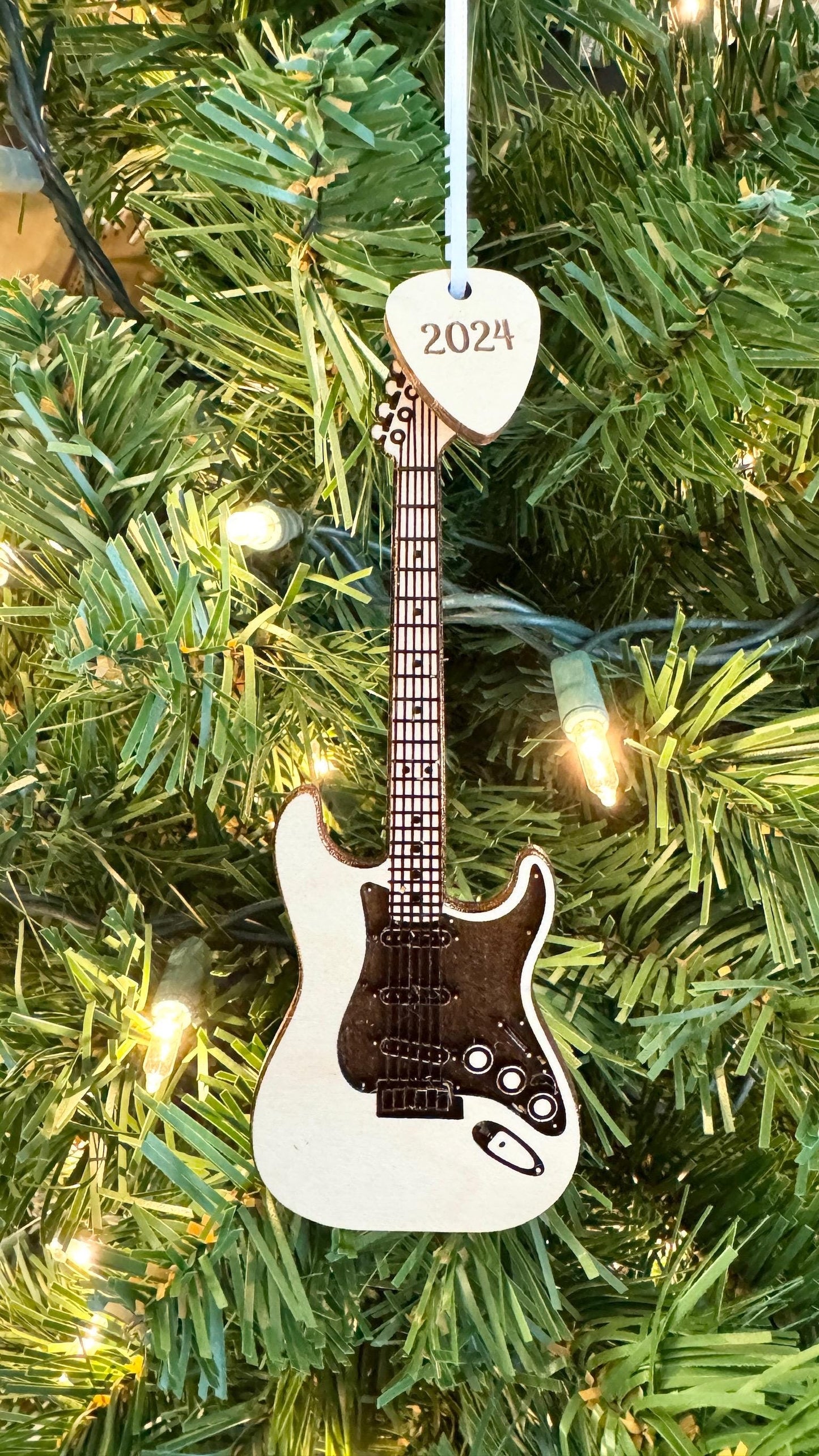 Electric Guitar Ornament with Personalized Pick Christmas Gift for Guitarist