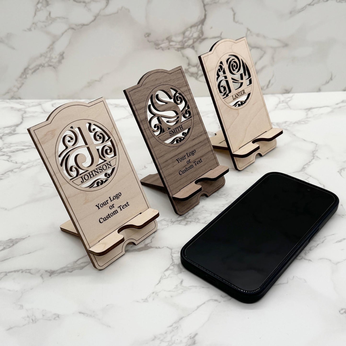 Logo or Custom Text Branded Personalized Monogram Phone Charging Stand Corporate Christmas Gift for Clients, Coworkers, Employees, and Boss