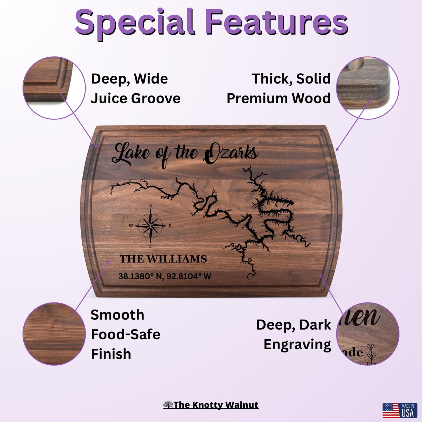 Any Lake - Personalized Cutting Board & Charcuterie – Custom Engraved Wood Gift for Wedding, Anniversary, Housewarming, Birthday, Christmas