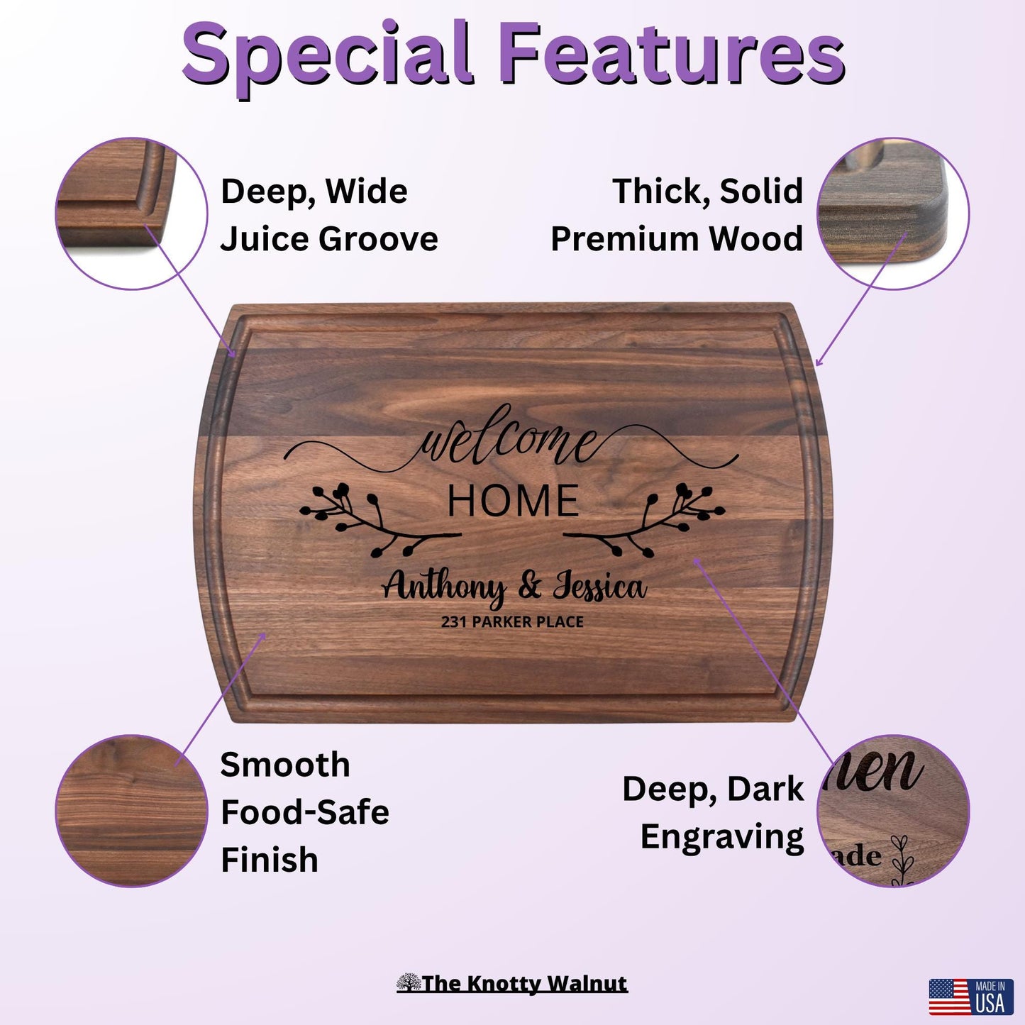 Personalized Cutting Board - Custom Housewarming Gift for New Home - Engraved Gift for Homeowner - Realtor Closing Gift for First-Time Buyer