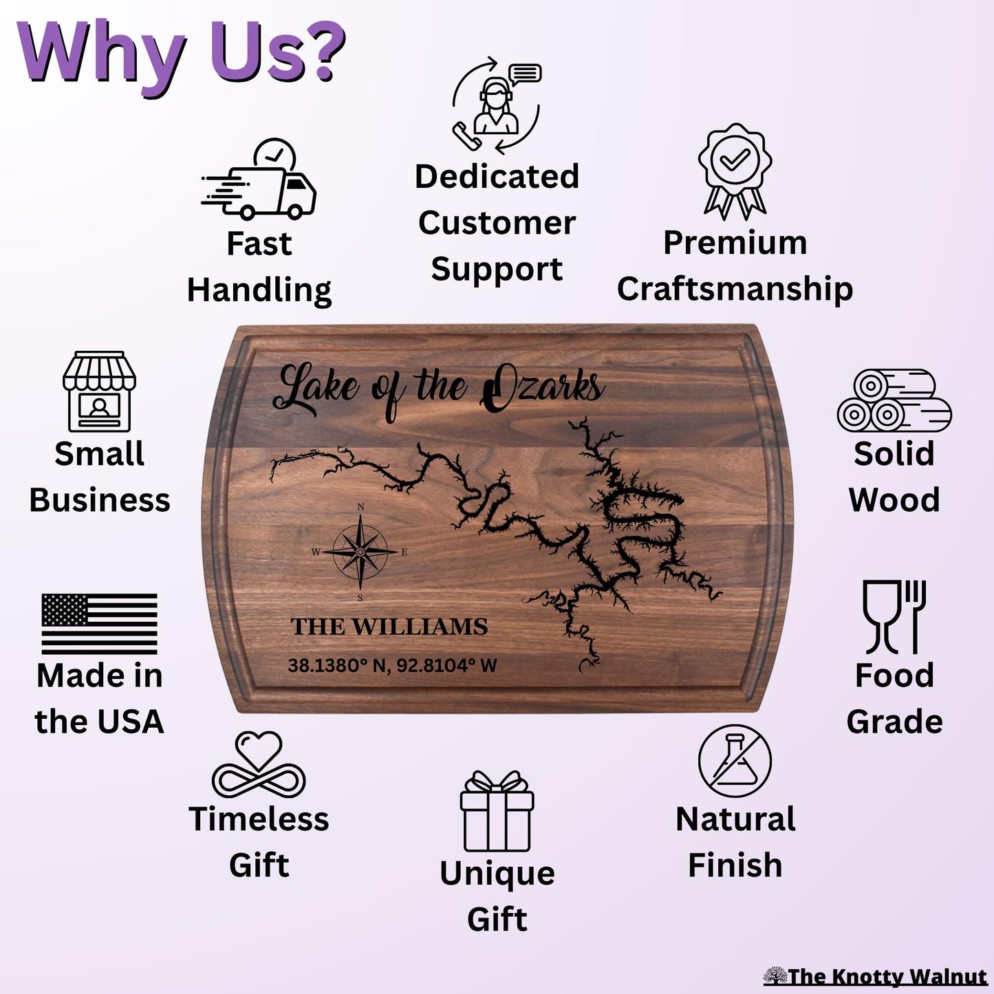 Any Lake - Personalized Cutting Board & Charcuterie – Custom Engraved Wood Gift for Wedding, Anniversary, Housewarming, Birthday, Christmas