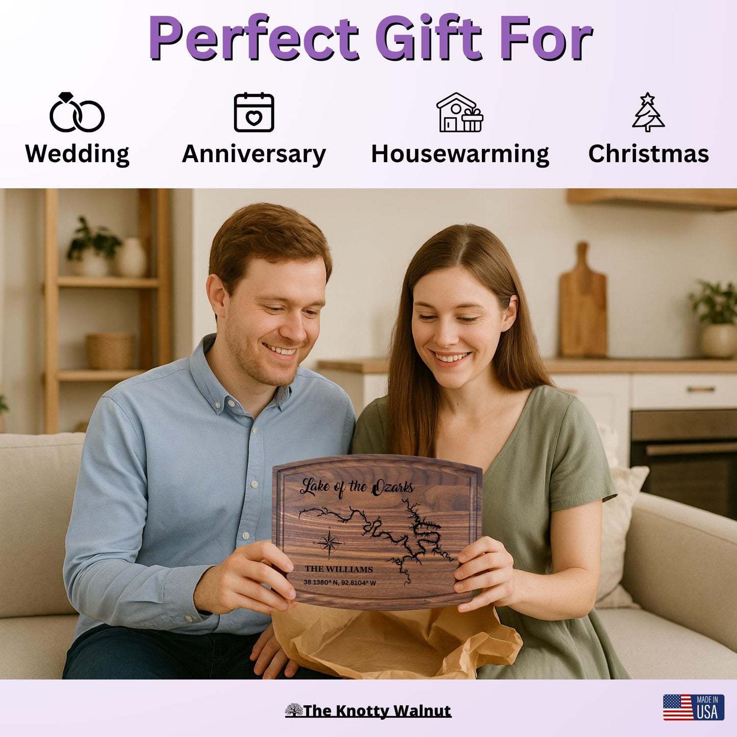 Any Lake - Personalized Cutting Board & Charcuterie – Custom Engraved Wood Gift for Wedding, Anniversary, Housewarming, Birthday, Christmas
