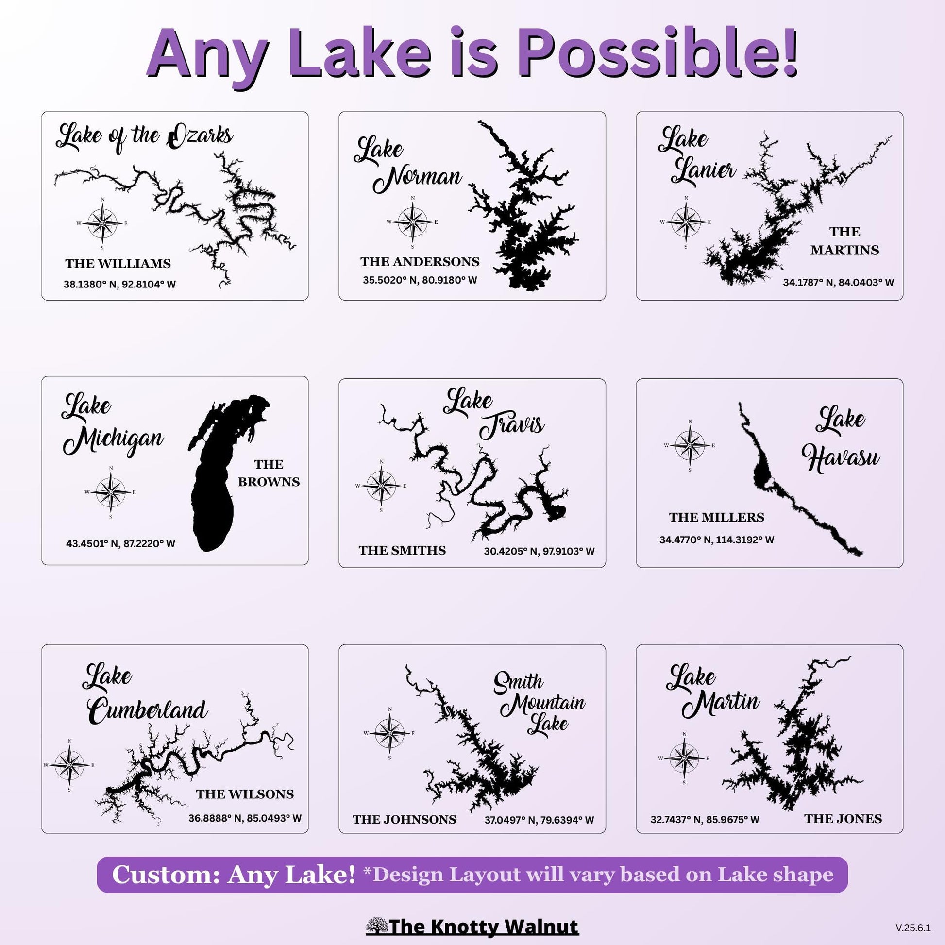 Any Lake - Smith Mountain Lake - Personalized Cutting Board & Charcuterie – Engraved Wood Gift Wedding, Anniversary, Housewarming, Christmas