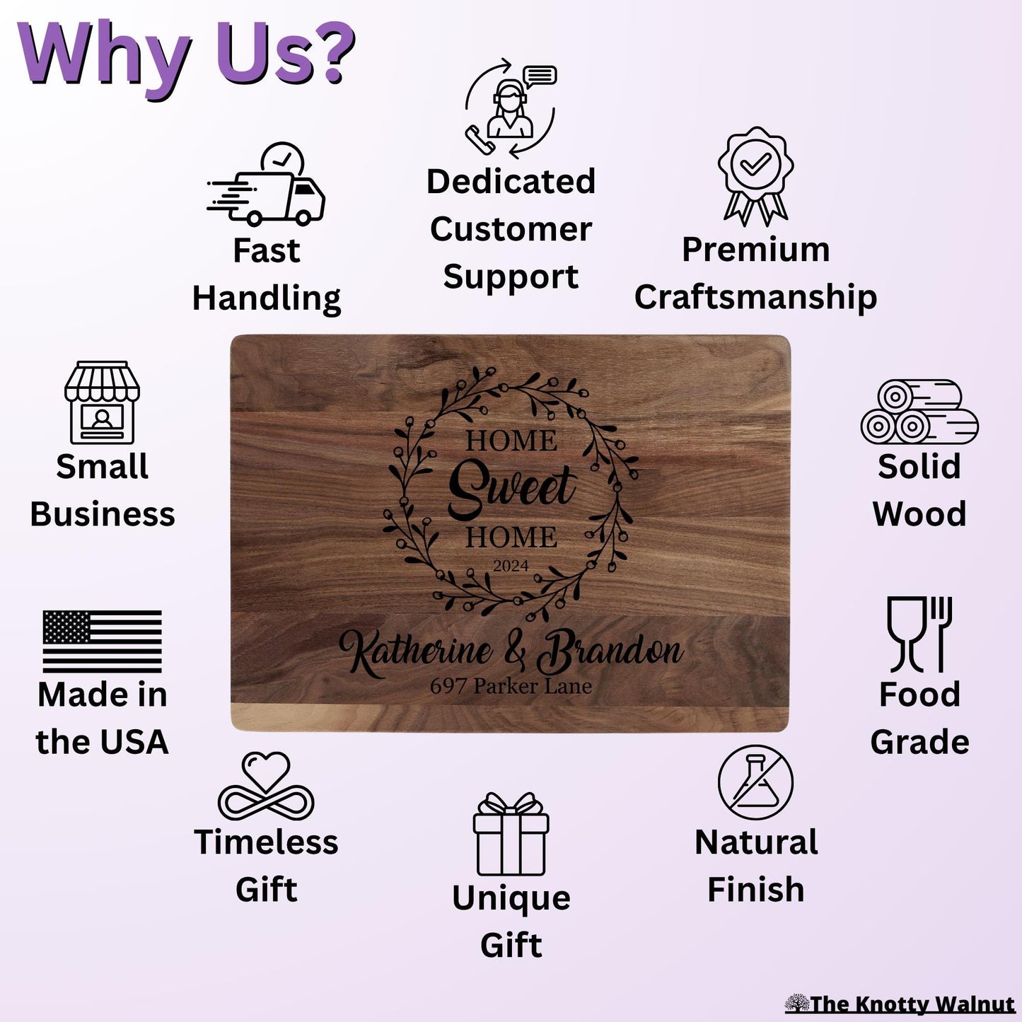 Personalized Cutting Board - Custom Housewarming Gift for New Home - Engraved Gift for Homeowner - Realtor Closing Gift for First-Time Buyer