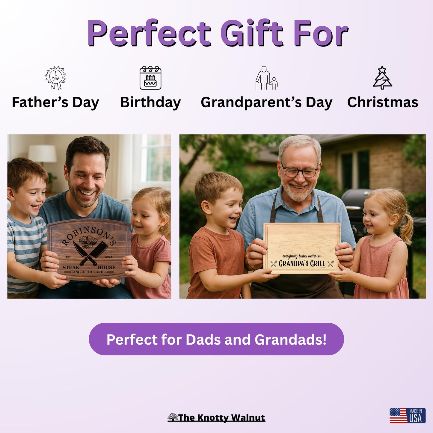 Personalized Gift for Dad, Grandad, Grandaddy, Grandfather, Pop, Papa, PawPaw - Father’s Day, Birthday, Christmas - BBQ Grill Cutting Board
