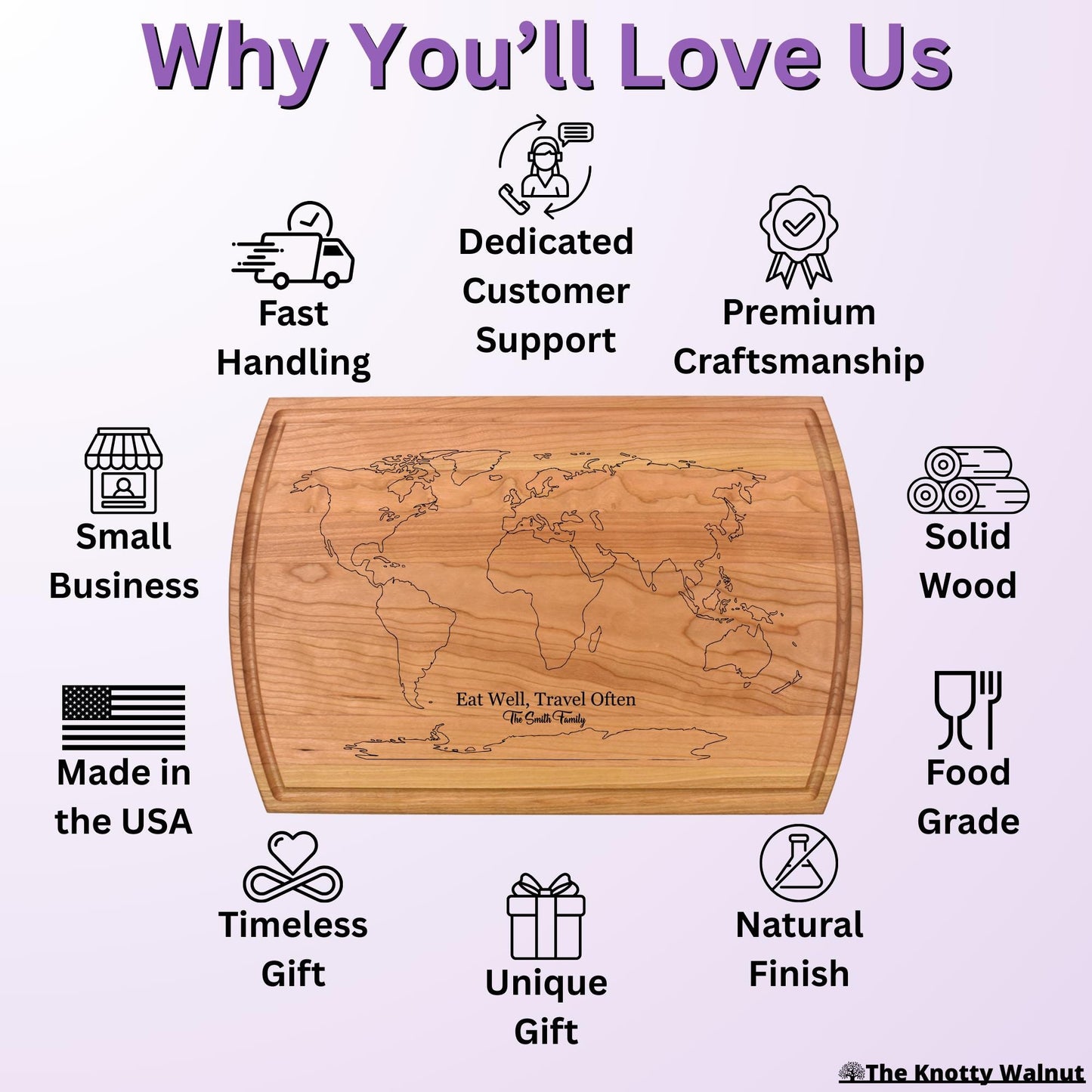 Personalized World Map Cutting Board Gift - Housewarming, Christmas, Birthday, Wedding, Vacation, Traveler