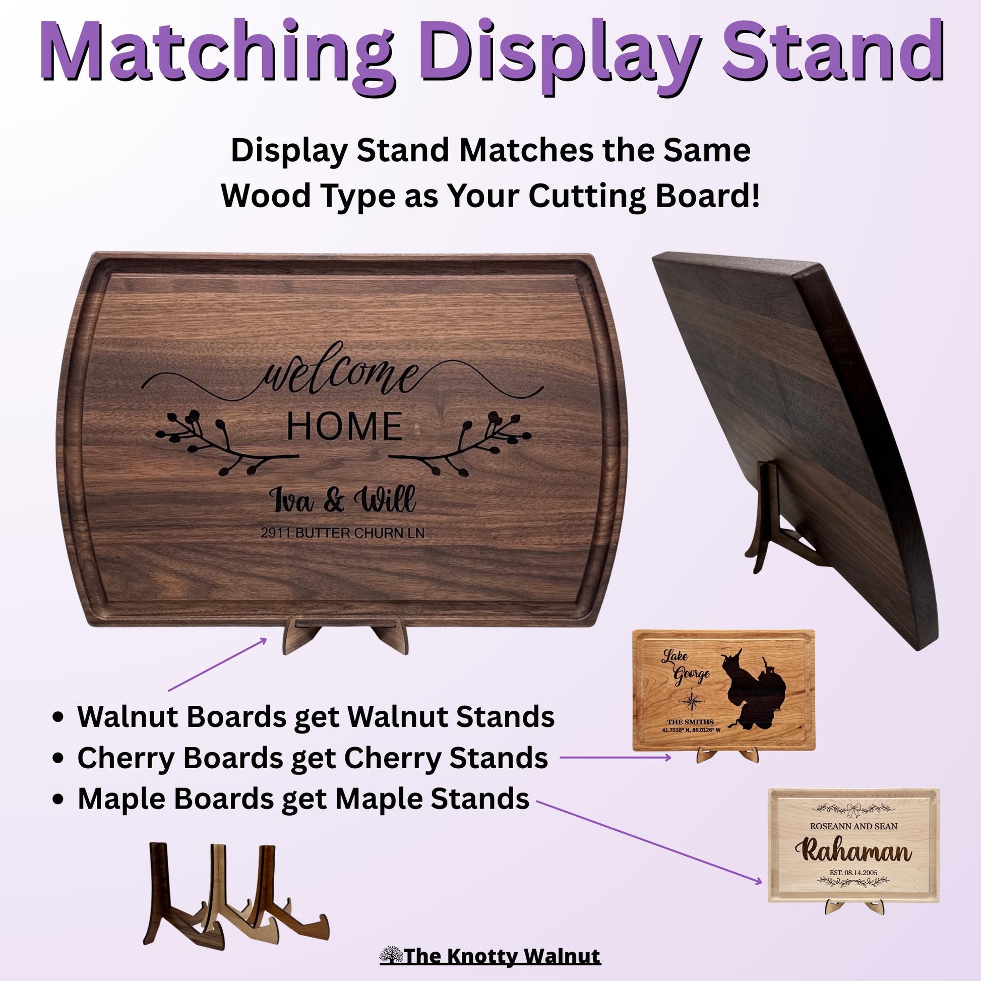 Upgrades and Add-Ons: Cutting Board Stand & Gift Wrap Add-on for orders from The Knotty Walnut - Wedding, Anniversary