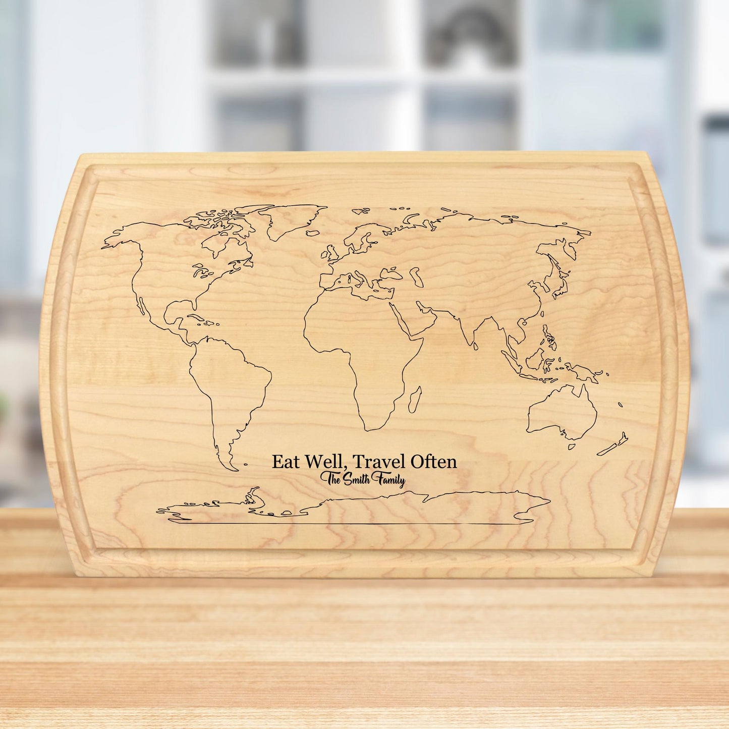 Personalized World Map Cutting Board Gift - Housewarming, Christmas, Birthday, Wedding, Vacation, Traveler