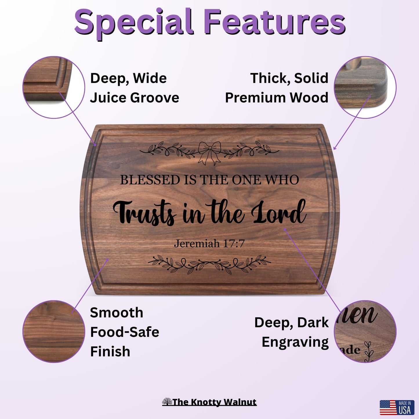 Any Bible Verse - Blessed is the one Who trusts in the Lord - Jeremiah 17.17 - Cutting Board & Charcuterie, Engraved Gift for Christmas