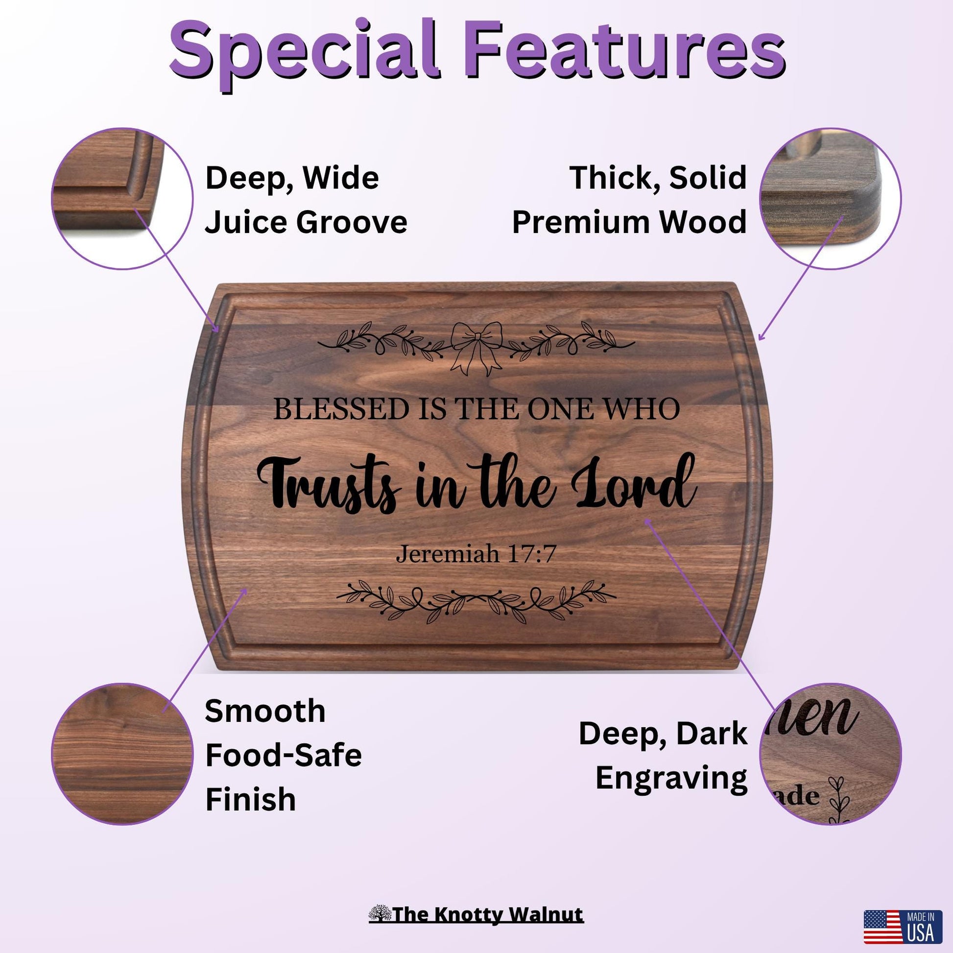 Any Bible Verse - Blessed is the one Who trusts in the Lord - Jeremiah 17.17 - Cutting Board & Charcuterie, Engraved Gift for Christmas