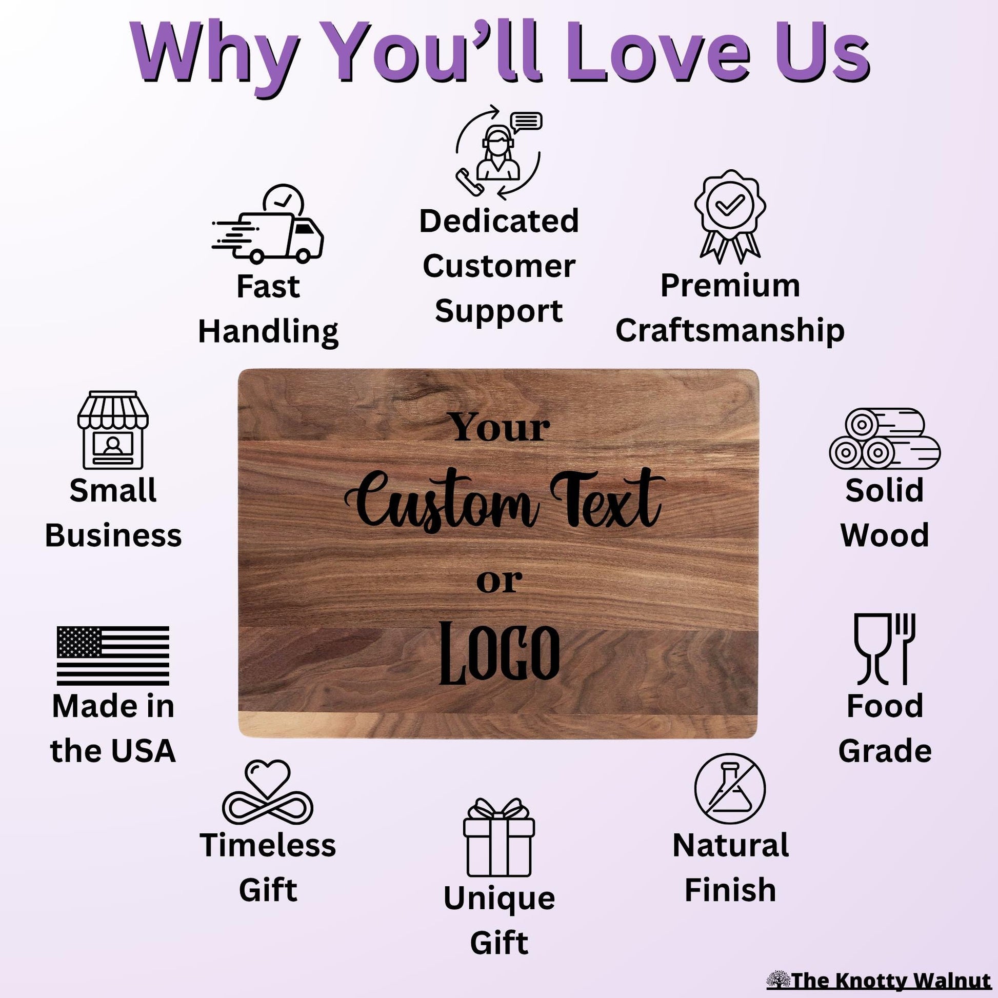 Custom Text or Logo - Personalized Cutting Board and Charcuterie Board Gift