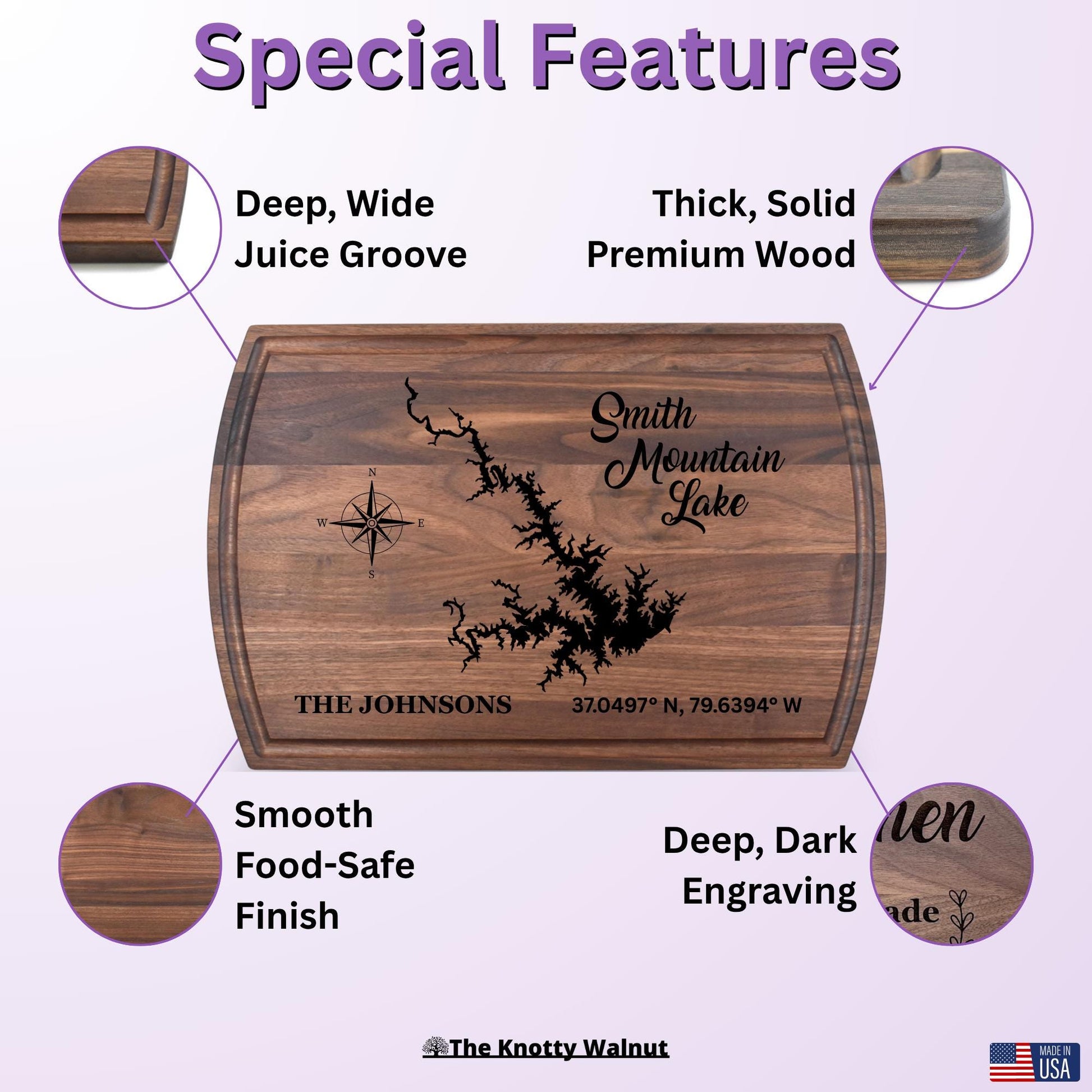 Any Lake - Smith Mountain Lake - Personalized Cutting Board & Charcuterie – Engraved Wood Gift Wedding, Anniversary, Housewarming, Christmas