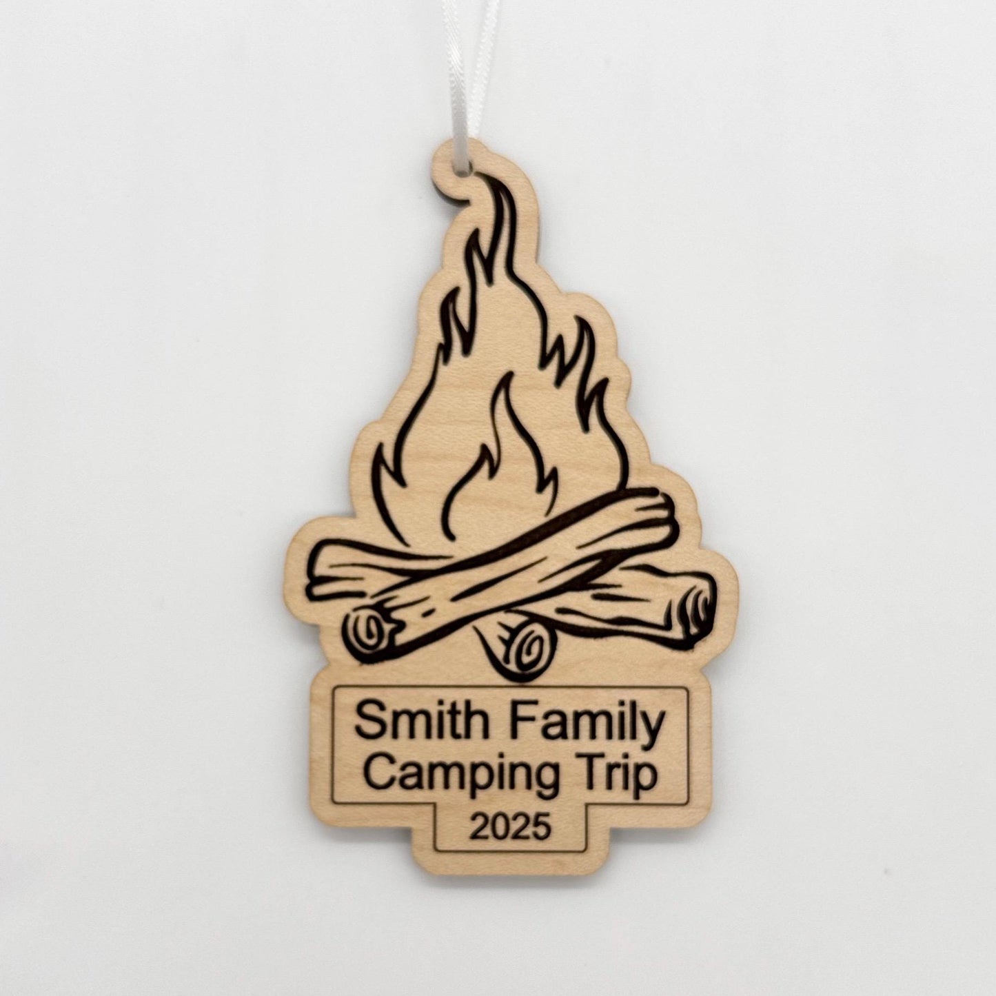 Personalized Camping Trip Family Ornament - Camp Fire - Hiking Vacation Souvenir