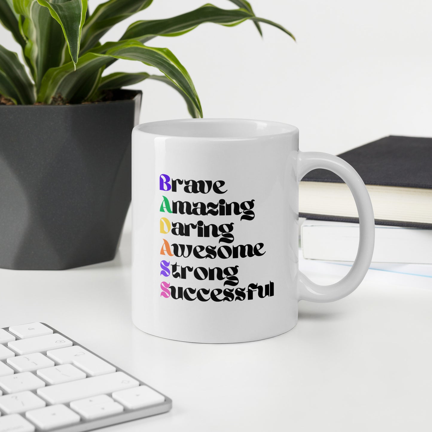 Motivational Mug, Positive Saying Coffee Cup, Brave, Amazing, Daring, Awesome, Strong, Successful