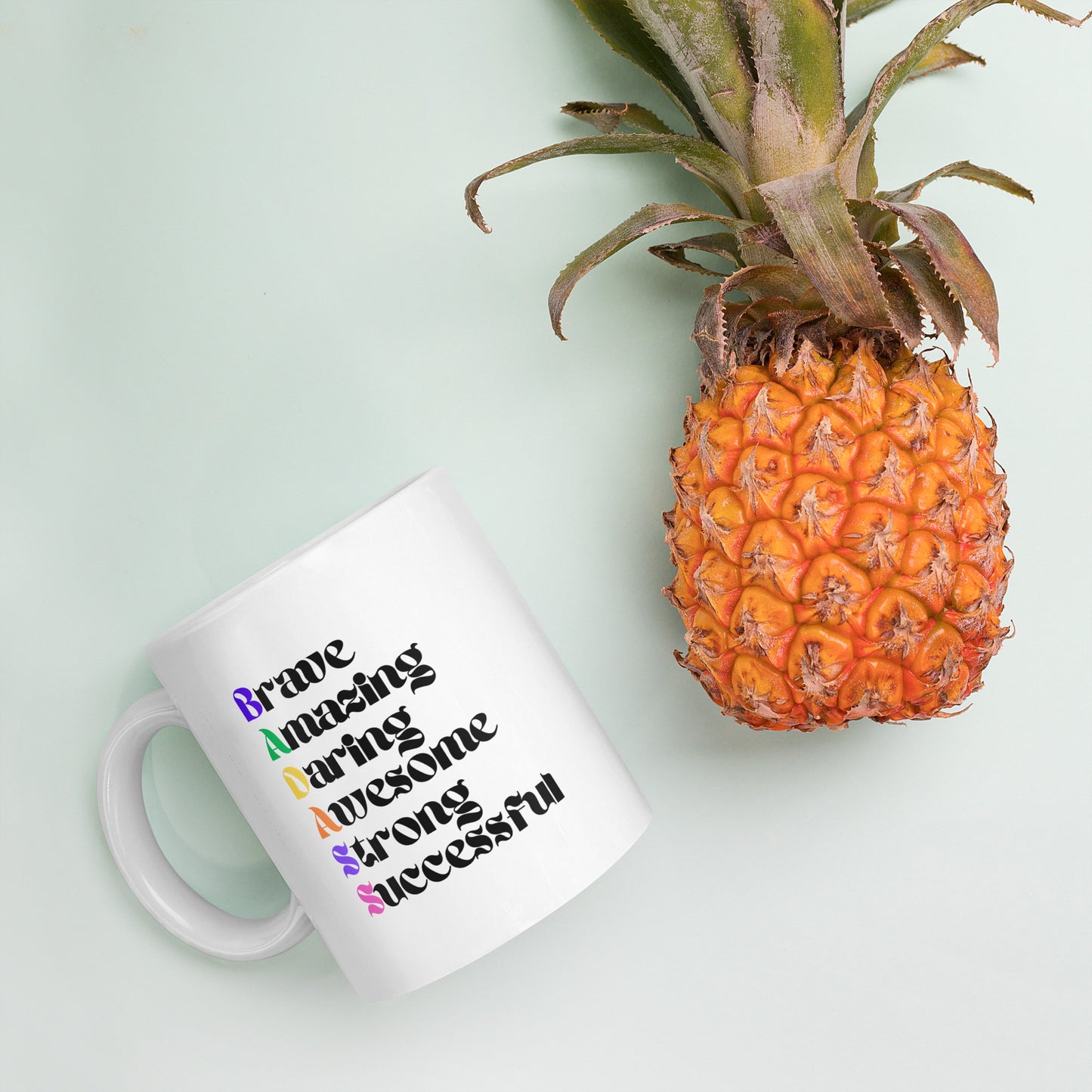 Motivational Mug, Positive Saying Coffee Cup, Brave, Amazing, Daring, Awesome, Strong, Successful