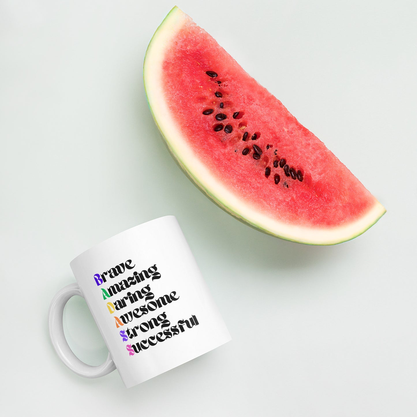 Motivational Mug, Positive Saying Coffee Cup, Brave, Amazing, Daring, Awesome, Strong, Successful