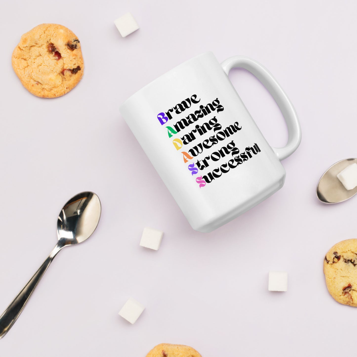 Motivational Mug, Positive Saying Coffee Cup, Brave, Amazing, Daring, Awesome, Strong, Successful