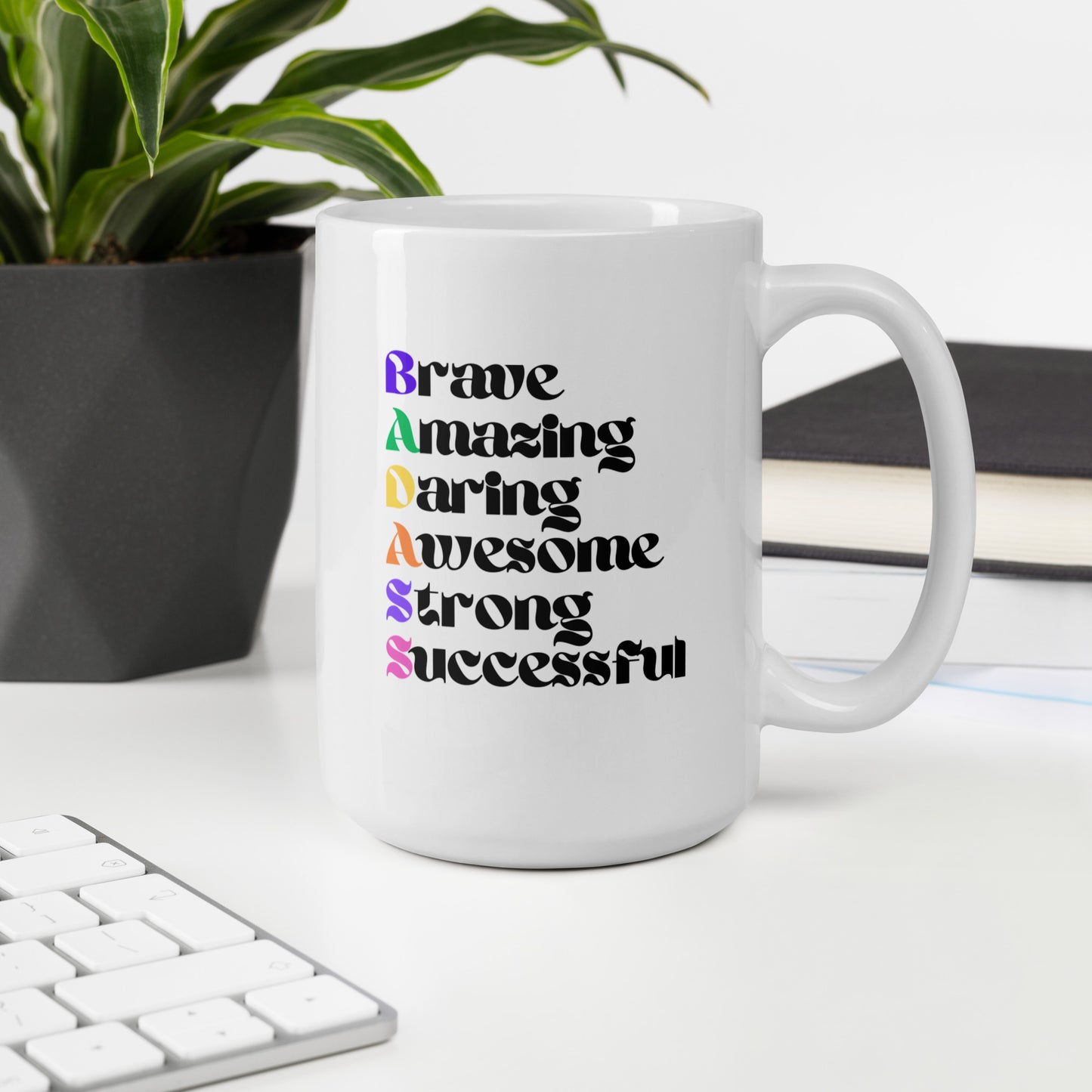 Motivational Mug, Positive Saying Coffee Cup, Brave, Amazing, Daring, Awesome, Strong, Successful