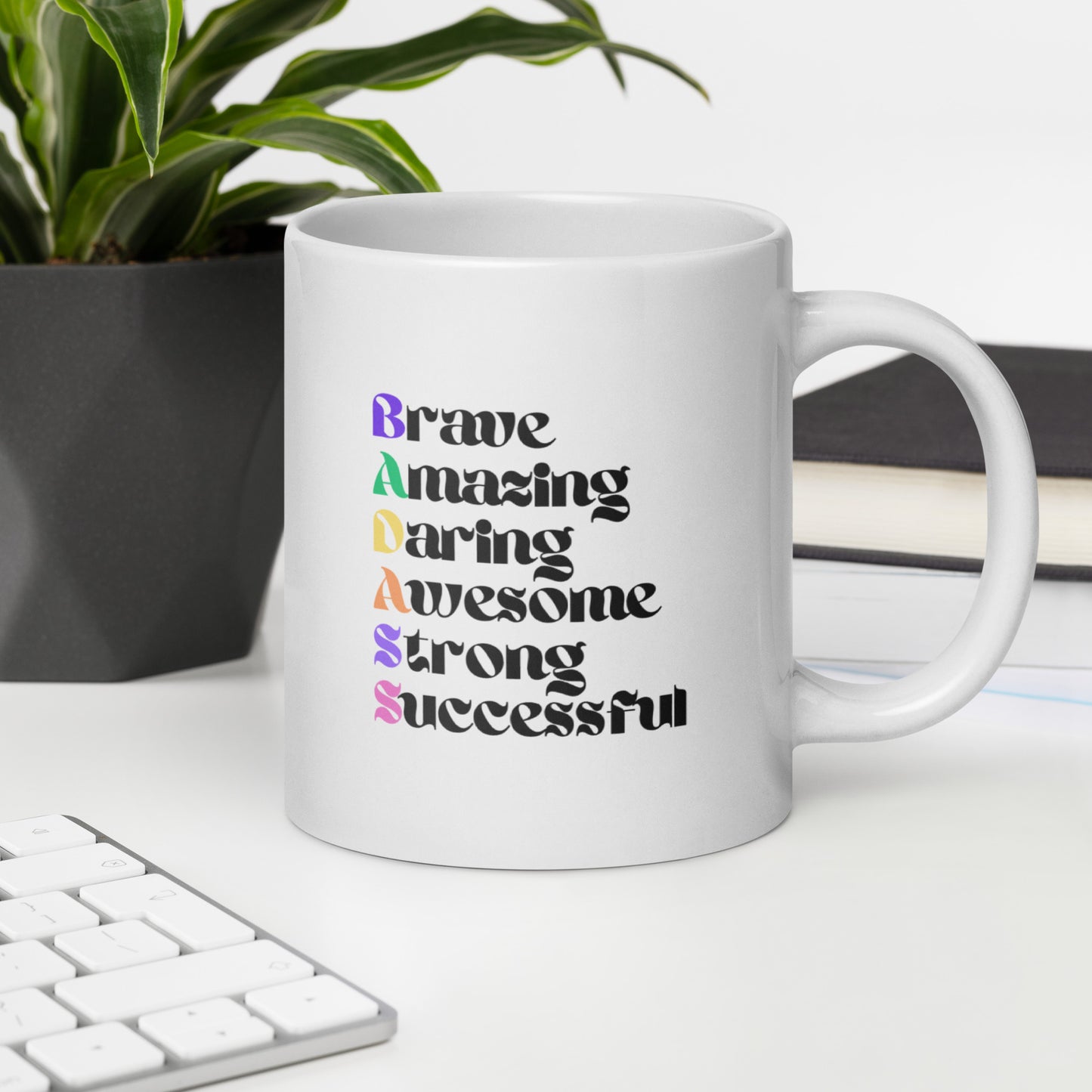 Motivational Mug, Positive Saying Coffee Cup, Brave, Amazing, Daring, Awesome, Strong, Successful