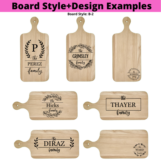 Personalized Cutting Boards and Charcuterie - B-2:  8" x 18" Rubberwood