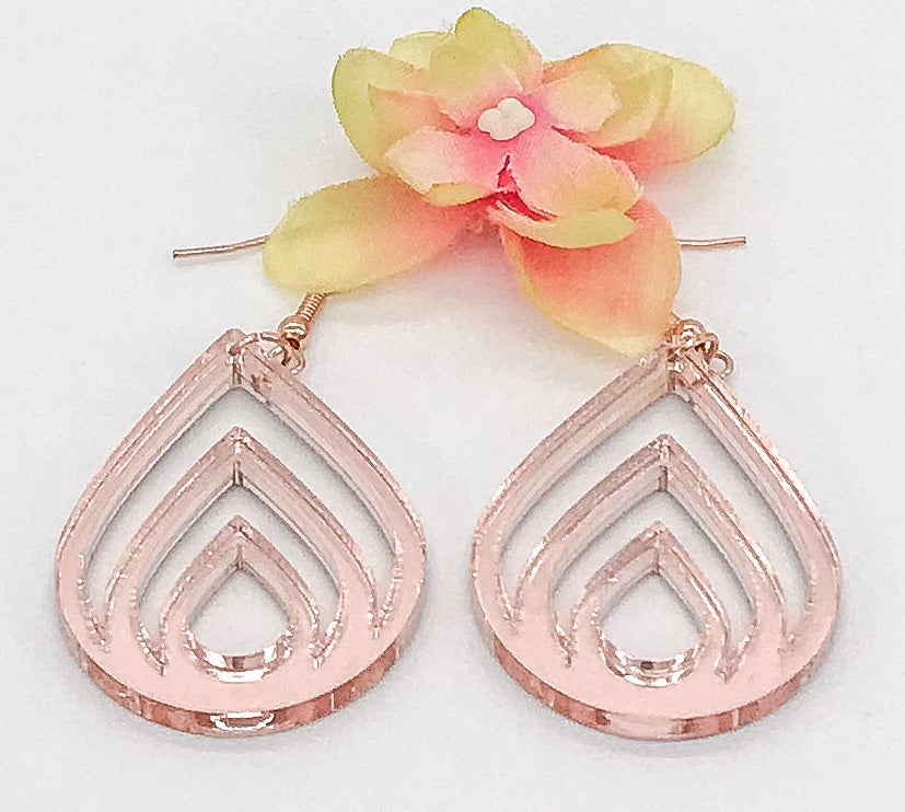 Rose Gold Mirrored Acrylic Chandelier Earrings