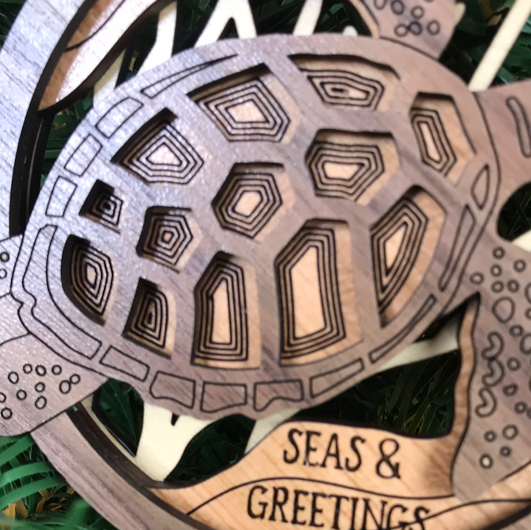 Seas & Greetings Turtle Laser Cut Wood Ornaments!