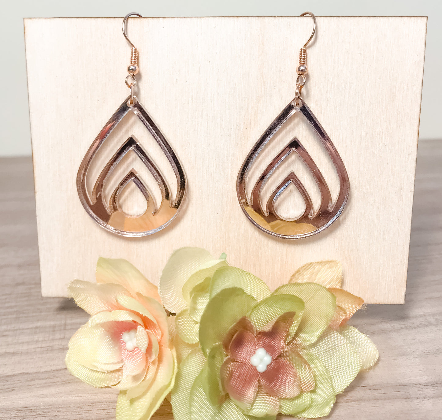 Rose Gold Mirrored Acrylic Chandelier Earrings