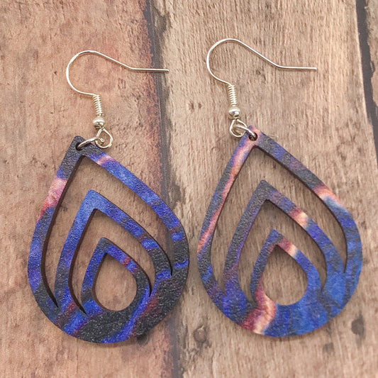 Abstract Blue Teardrop Cutout Earrings