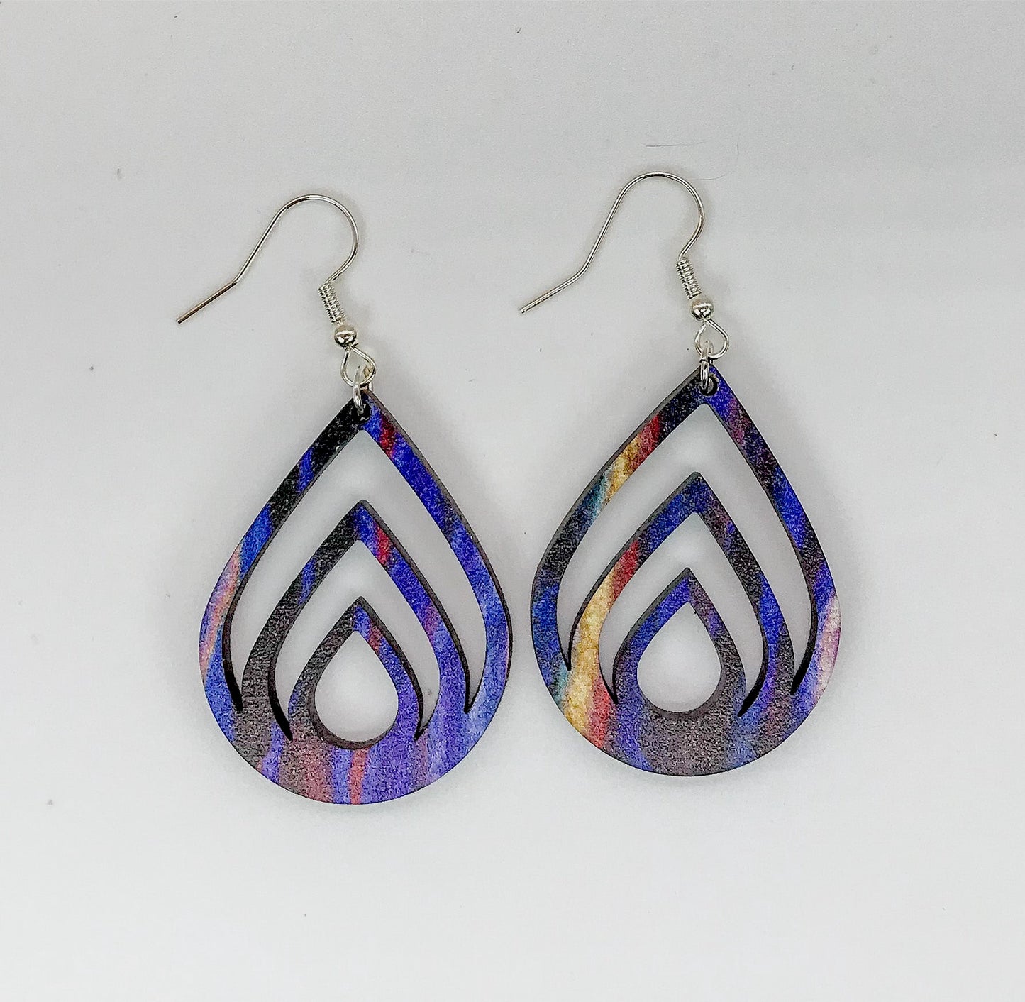 Abstract Blue Teardrop Cutout Earrings