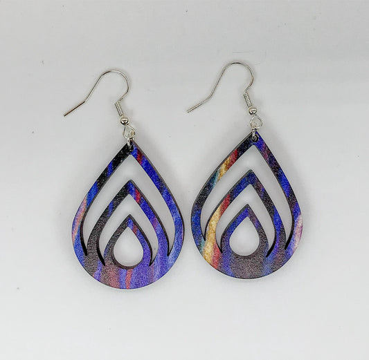 Abstract Blue Teardrop Cutout Earrings