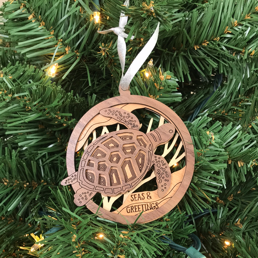 Seas & Greetings Turtle Laser Cut Wood Ornaments!