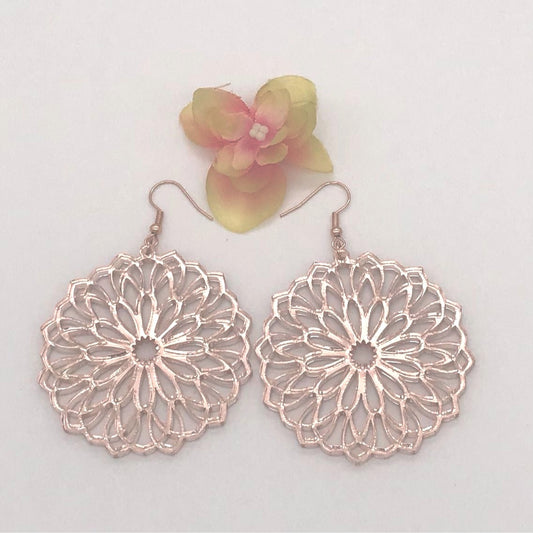 Rose Gold Earrings / Mirrored Acrylic Earrings / Bridesmaid Earrings / Mandala Earrings
