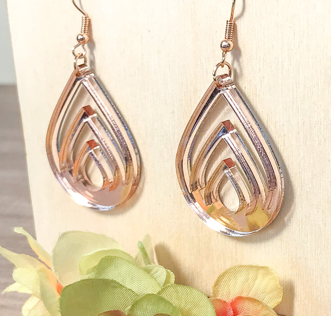 Rose Gold Mirrored Acrylic Chandelier Earrings