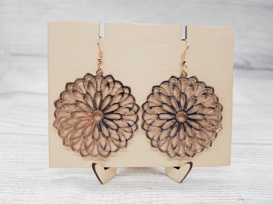 Rose Gold Earrings / Mirrored Acrylic Earrings / Bridesmaid Earrings / Mandala Earrings