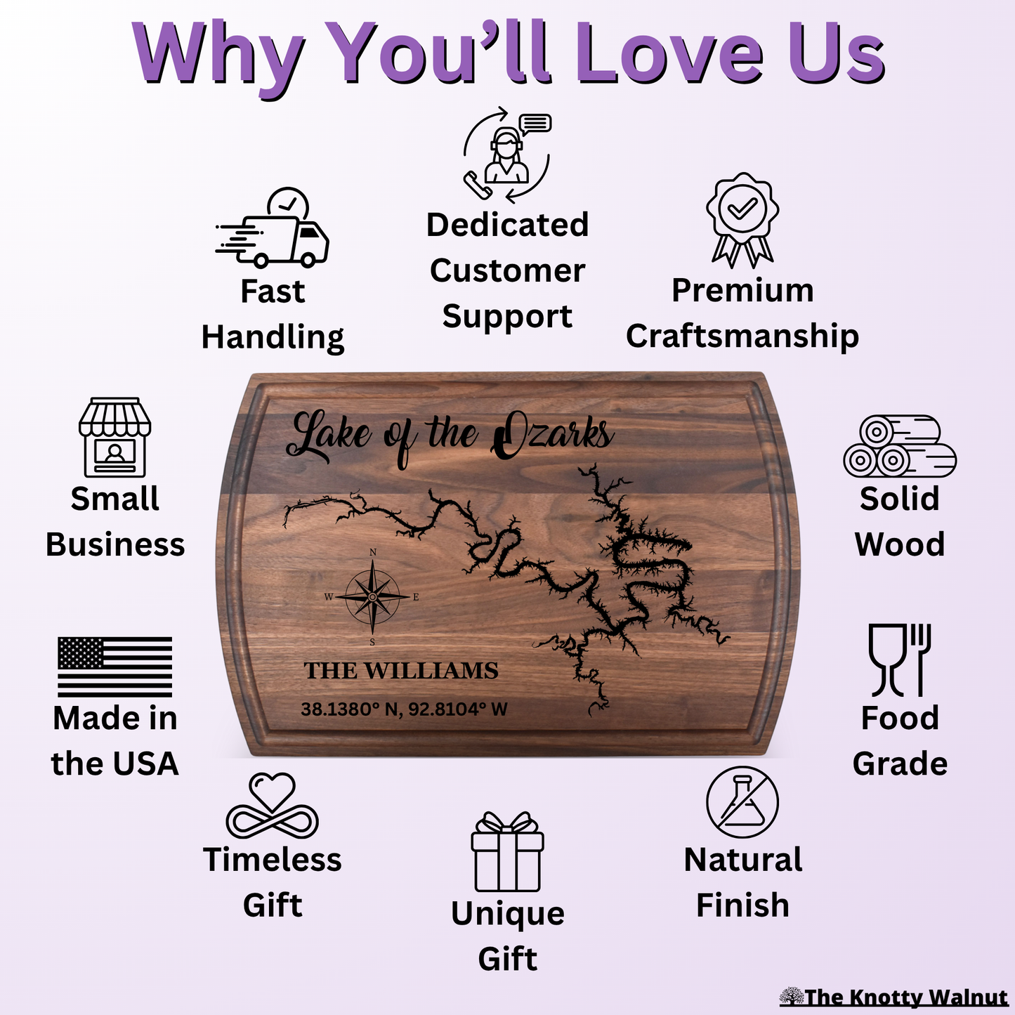 Any Lake - Personalized Cutting Board & Charcuterie – Custom Engraved Wood Gift for Wedding, Anniversary, Housewarming, Birthday, Christmas