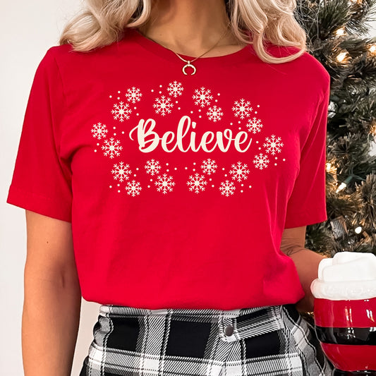 Believe Snowflake Shirt Pretty Christmas Tee