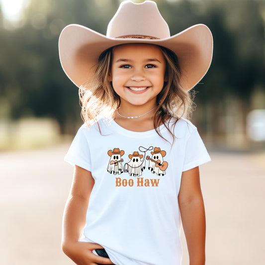 Boo Haw Kids Shirt, Ghost with Cowboy Hat, Western Ghost Tee