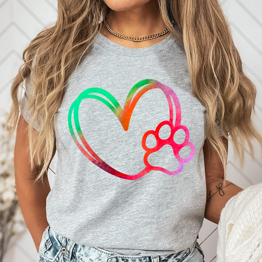 Dog Paw Print Shirt Dog Lover Heart T-shirt