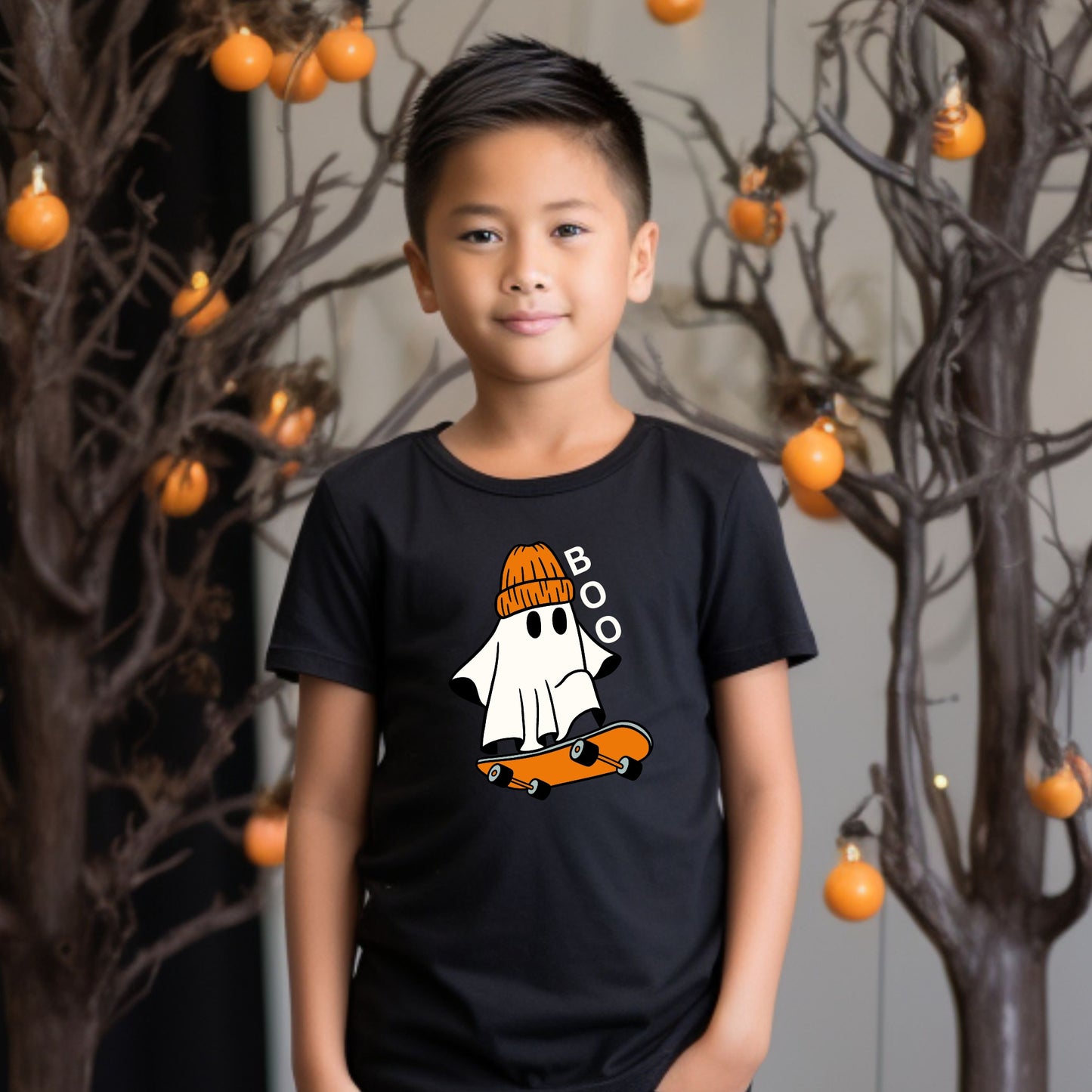 Ghost Riding Skateboard Shirt, Halloween Kids Tee