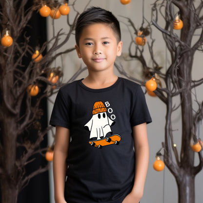 Ghost Riding Skateboard Shirt, Halloween Kids Tee