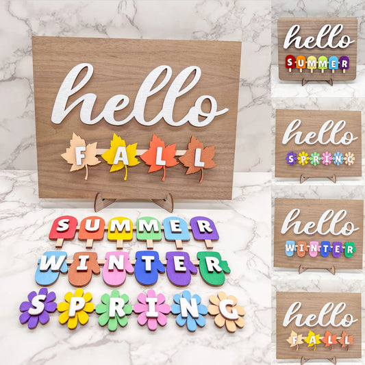 Hello Summer / Hello Fall / Hello Spring / Hello Winter Interchangeable Sign / DIY / Painted