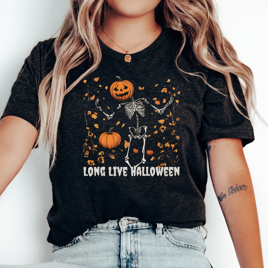 Long Live Halloween Shirt, Skeleton Pumpkin Tee